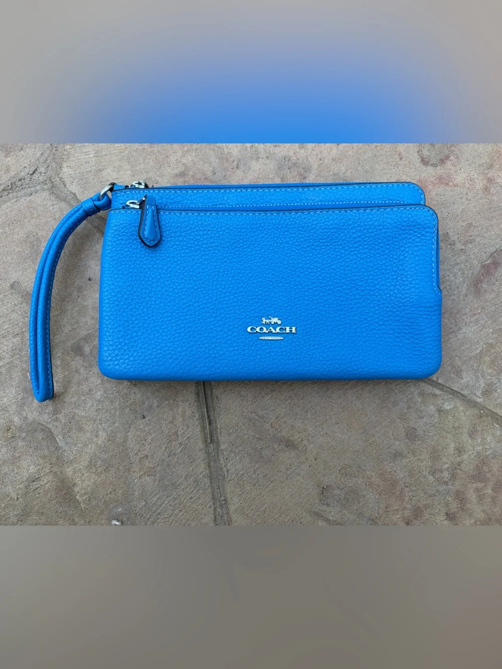 COACH Pebbled Leather Wristlet in Racer Blue